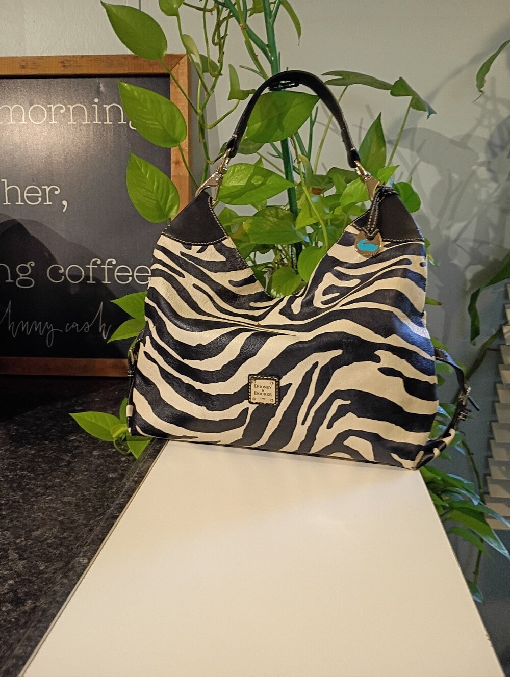 Dooney & Bourke Black and White Zebra Print Shoulder Bag